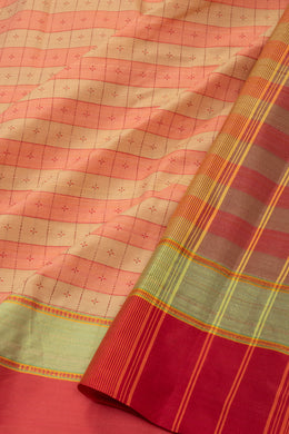 Beige And Pink Art Silk Kanjivaram Saree With Checks Design 10076309