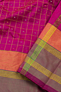 Pink Art Silk Kanjivaram Saree With Checks Design 10076321