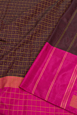 Brown Art Silk Kanjivaram Saree With Checks Design 10076324