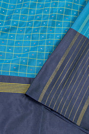 Blue Art Silk Kanjivaram Saree With Checks Design 10076327
