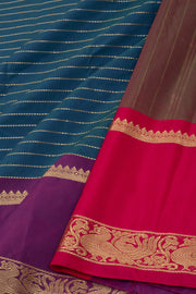 Blue Art Silk Kanjivaram Saree With Checks Design 10076329