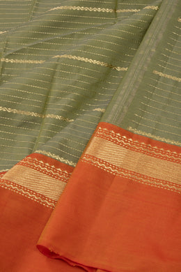 Green Art Silk Kanjivaram Saree With Stripes Design 10076330