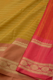 Green Art Silk Kanjivaram Saree With Stripes Design 10076338