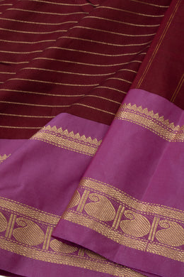 Brown Art Silk Kanjivaram Saree With Stripes Design 10076340