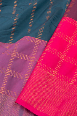 Blue Art Silk Kanjivaram Saree With Stripes Design 10076344