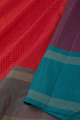 Red Art Silk Kanjivaram Saree With Checks Design 10076347