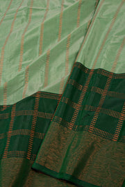 Green Art Silk Kanjivaram Saree With Stripes Design 10076349