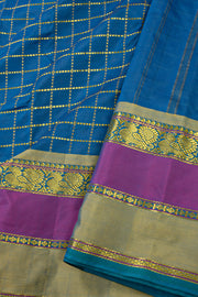 Blue Art Silk Kanjivaram Saree With Checks Design 10076352