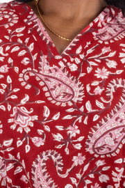 Red Hand Block Printed Cotton Crop Top 10074304