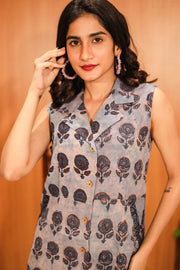 Rustic Blue Hand Embroidered Cotton Kurta 