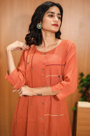 Rustic Brown Hand Embroidered Cotton Dress