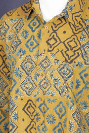 Yellow Full Sleeve Ajrakh Printed Cotton Mens Shirt 10072911