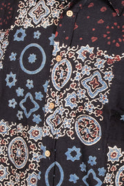 Black Half Sleeve Ajrakh Printed Cotton Mens Shirt 10072989