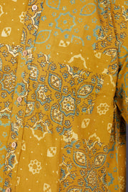 Yellow Half Sleeve Ajrakh Printed Cotton Mens Shirt 10073056