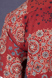 Red Half Sleeve Ajrakh Printed Cotton Mens Shirt 10073060