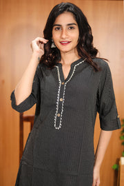 Rustic Black Hand Embroidered Cotton Kurta 