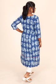 Blue Hand Block Printed Cotton Kurta 10075945