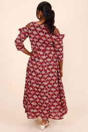 Scarlet Red Hand Block Printed Cotton Dress 10075949