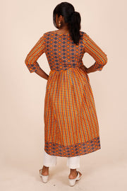 Orange Printed Cotton Kurta 10075950