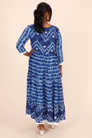 Blue Shibori Printed Cotton Dress 10075951