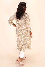 Beige Handblock Printed Cotton Kurta 