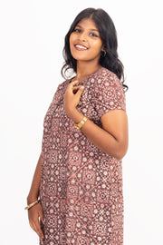 Brown Jahota Hand block Printed Cotton Kurta 10072343