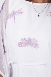 White Handcrafted Chiffon Crop Top 10071240