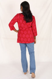 Maroon Kutchi Hand Block Printed Cotton Kurti 10071520