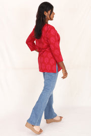 Maroon Kutchi Hand Block Printed Cotton Kurti 10071520