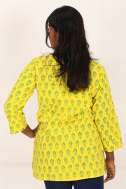 Yellow Kutchi Hand Block Printed Cotton Kurti 10071521
