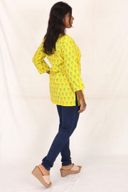 Yellow Kutchi Hand Block Printed Cotton Kurti 10071521