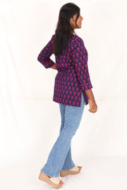 Purple Kutchi Hand Block Printed Cotton Kurti 10071524