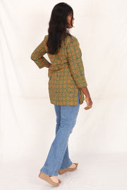 Hippie Green Kutchi Hand Block Printed Cotton Kurti 10071525