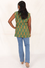 Light Forest Green Kutchi Hand Block Printed Cotton Kurti 10071526