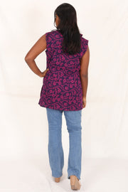 Cyber Grape Purple Kutchi Hand Block Printed Cotton Kurti 10071527