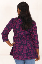 Imperial Purple Kutchi Hand Block Printed Cotton Kurti 10071534