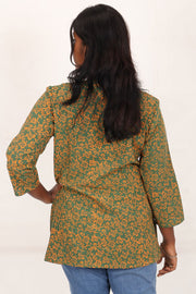 Dark Sea Green Kutchi Hand Block Printed Cotton Kurti 10071535