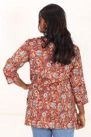  Pastel Rust Maroon Hand Block Printed Kurti 10071538