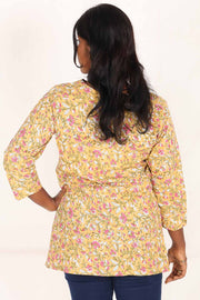 Mimosa Yellow Hand Block Printed Cotton Kurti 10071539