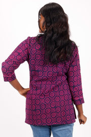 Dark Blue Kutchi Hand Block Printed Cotton Kurti 10071540