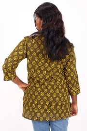 Finch Brown Hand Block Printed Cotton Kurti 10071541