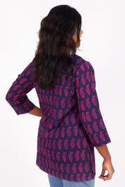 Space Cadet Blue Kutchi Hand Block Printed Cotton Kurti 10071542