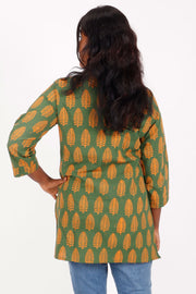 Pistachio Green Kutchi Hand Block Printed Cotton Kurti 10071546
