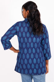 Norway Blue Kutchi Hand Block Printed Cotton Kurti 10071559