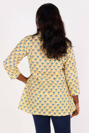 Cream Yellow Hand Block Printed Kurti 10071561
