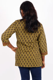 Old Moss Green Bagh Printed Cotton Kurti 10071564