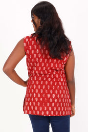 Jasper Red Bagh Printed Cotton Kurti 10071574