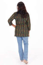 Kaitoke Green Ajrakh Printed Cotton Kurti 10072037