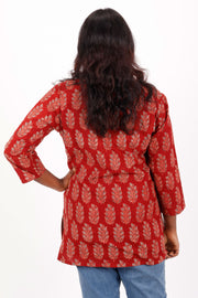 Imperial Red Ajrakh Printed Cotton Kurti 10072050
