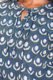 Peacock Blue Jahota Hand Block Cotton Kurti 10072357